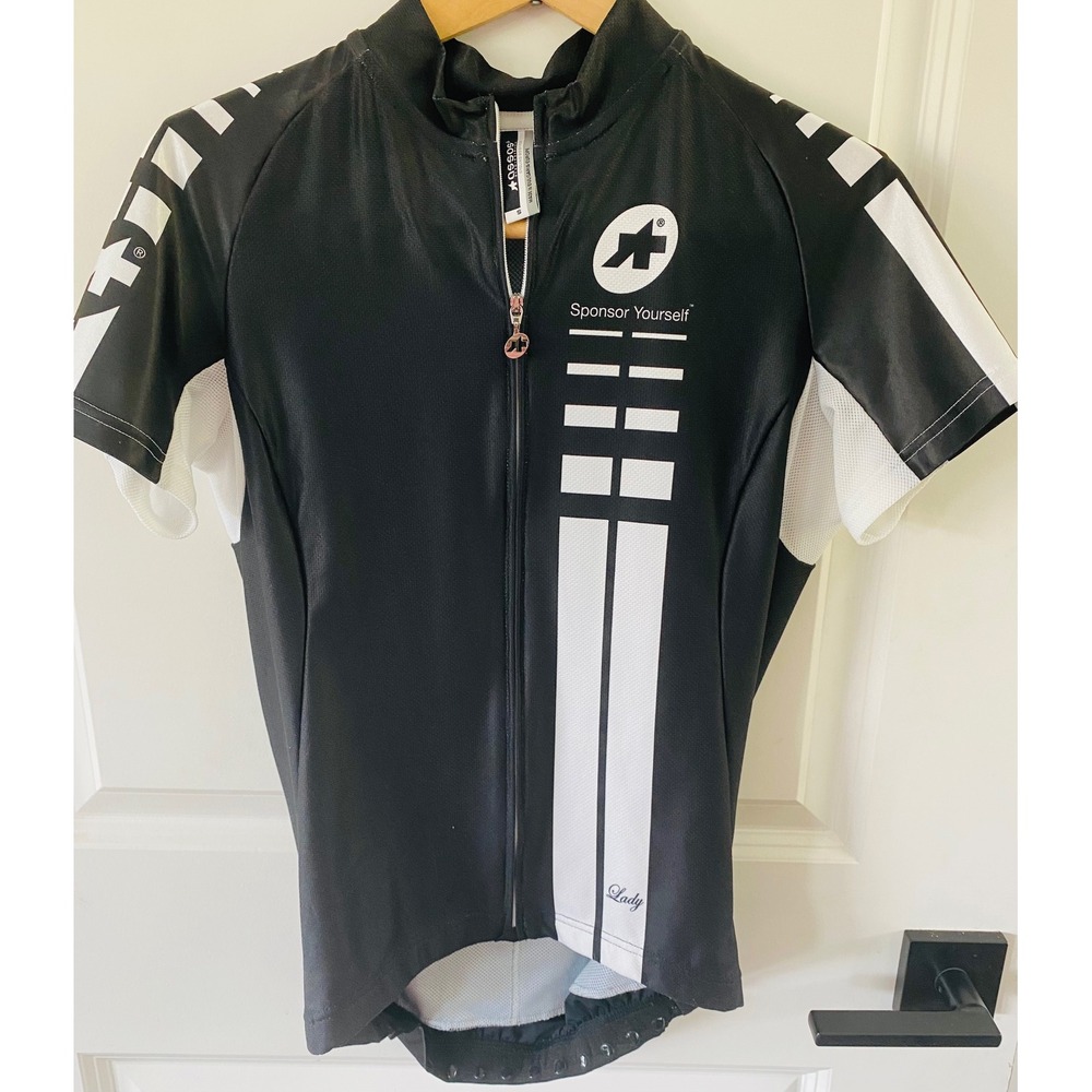 Assos Sponsor Yourself Lady Cycling Jersey Black White Full Zip Short Sleeve S